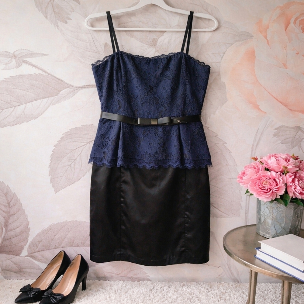 Kate Young for Target Navy Lace & Black Satin Dress Size 8 NWOT Elegant Mini